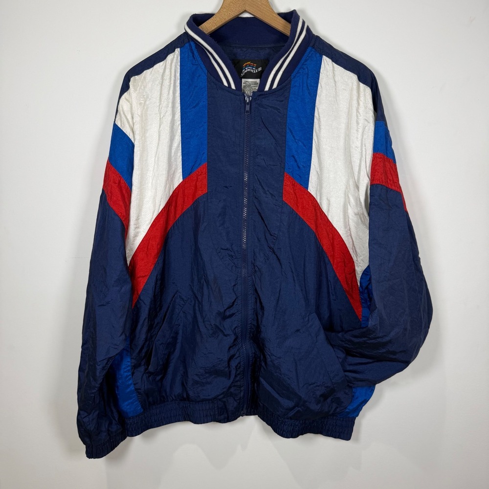 Vintage Windbreaker Mens‎ L Colorblock 90s Sporty Retro Americana Fourth of July